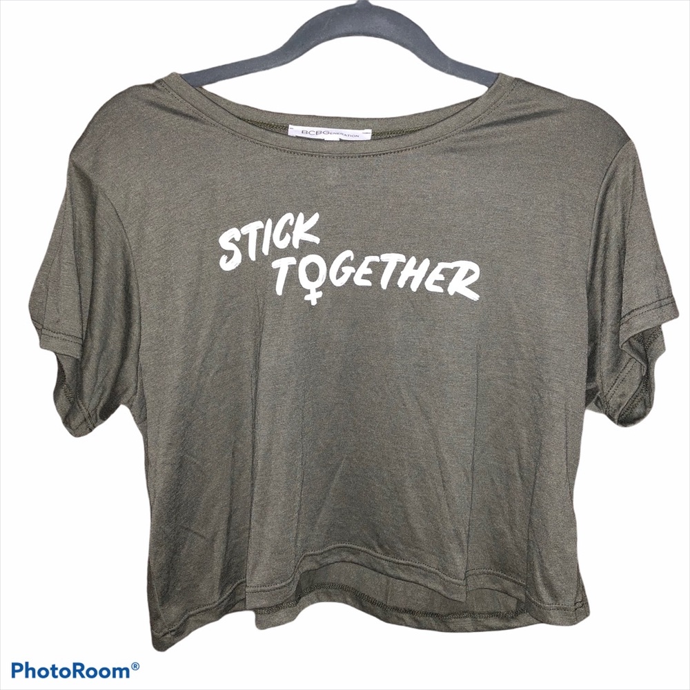 BCBGeneration Army Green Crop Top Graphic Tee NWT